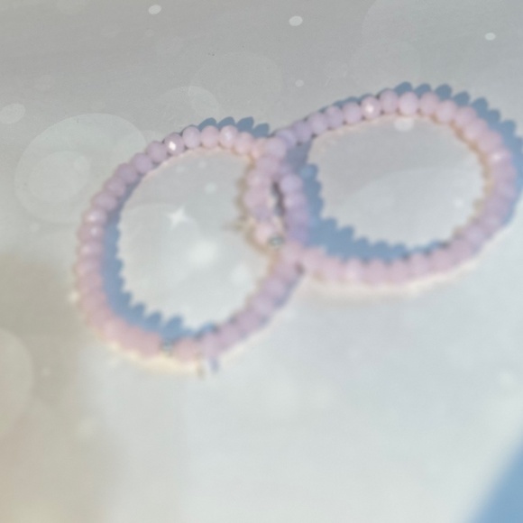 Light Pink Crystalline Glass Beaded Bracelet 6.5" .925 silver closure&tiny cross - Picture 5 of 5